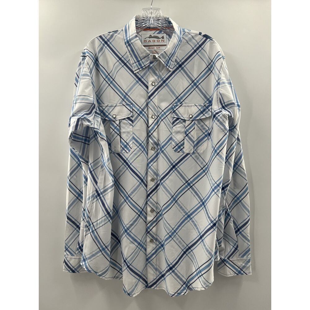 Dagon Apparel Company Men’s Snap Front Plaid Shirt Blue White Crabs Size L NWOT - Picture 1 of 10